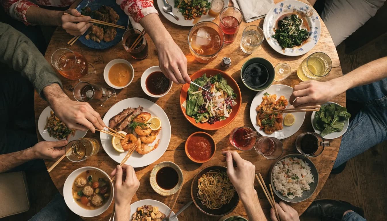 Creators sharing dishes at a hosted tasting